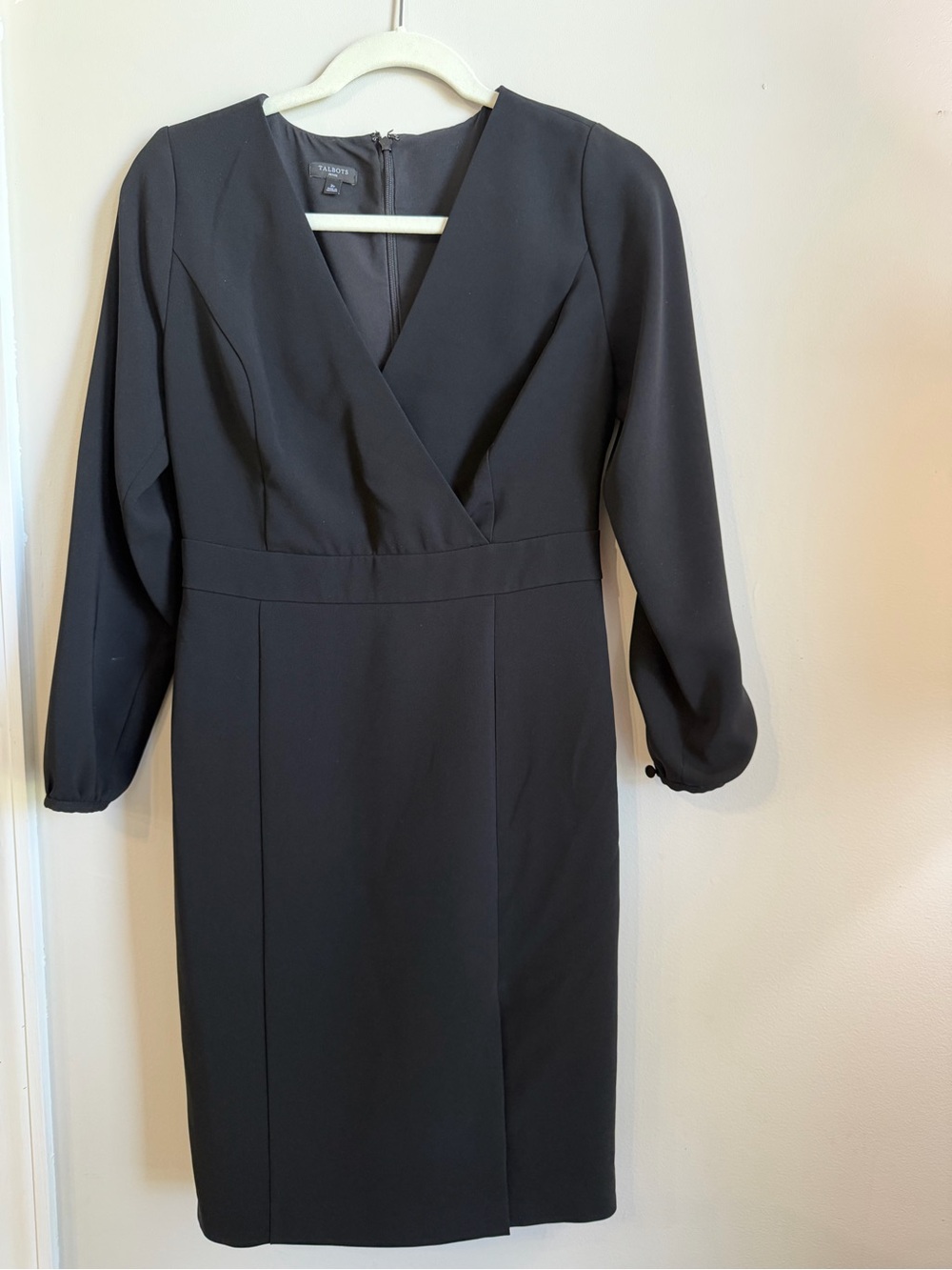 Talbots 2P Black V-Neck Long Sleeve Sheath Dress